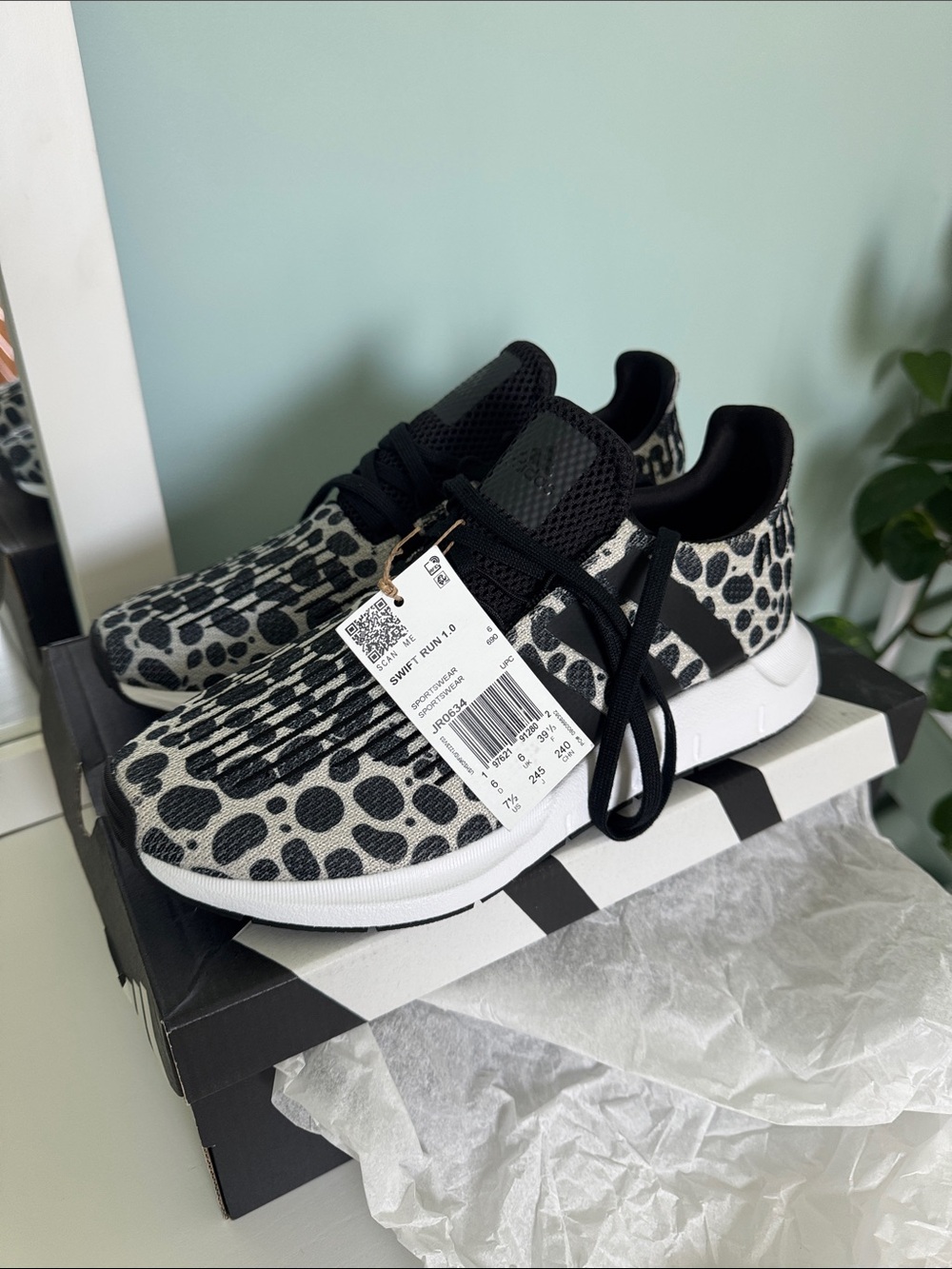 adidas Women's Sneakers in Black and White Leopard Print 7.5